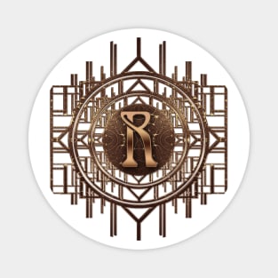 r letter monogram vintage art nouveau style in antique gold Magnet